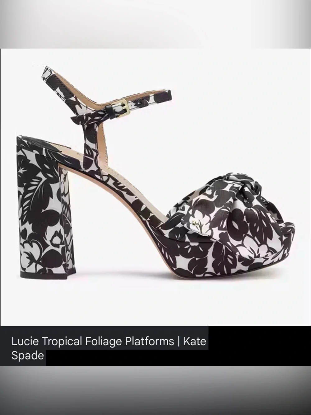 Kate Spade Lucie Tropical Foliage Black & White Platform Sandals, 8B=M NWT